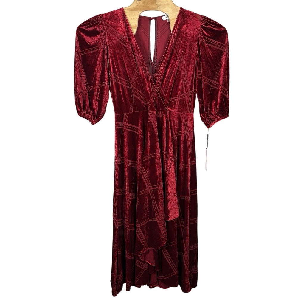 NEW Calvin Klein Red Burnout Velvet Midi Maxi Dress Womens 14 Faux Wrap Holiday‎